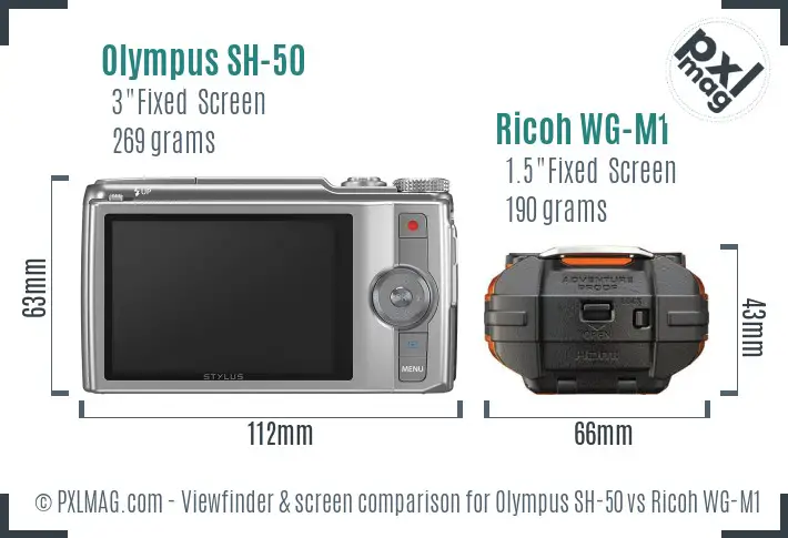 Olympus SH-50 vs Ricoh WG-M1 Screen and Viewfinder comparison