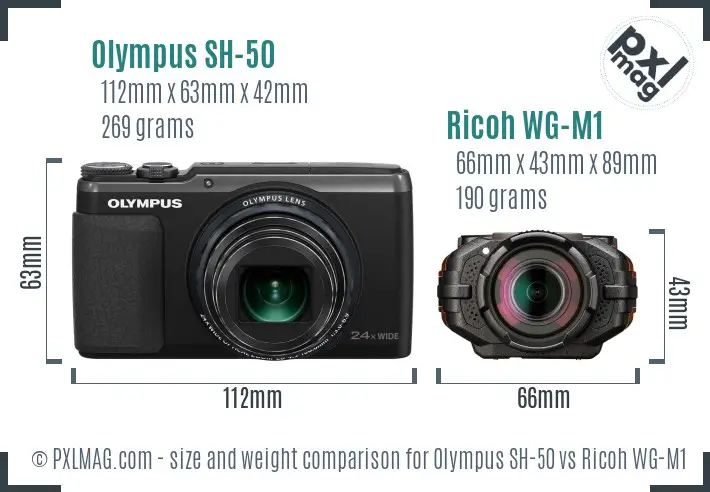 Olympus SH-50 vs Ricoh WG-M1 size comparison