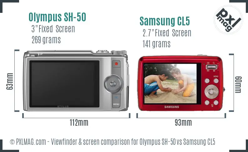 Olympus SH-50 vs Samsung CL5 Screen and Viewfinder comparison Olympus SH-50 vs Samsung CL5 Screen and Viewfinder comparison