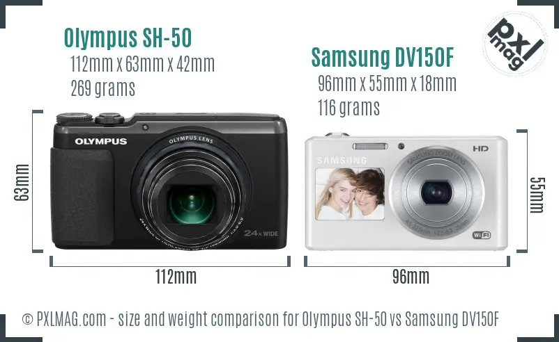 Olympus SH-50 vs Samsung DV150F size comparison