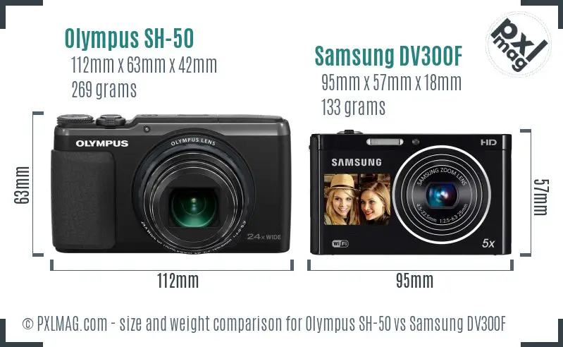 Olympus SH-50 vs Samsung DV300F size comparison Olympus SH-50 vs Samsung DV300F size comparison