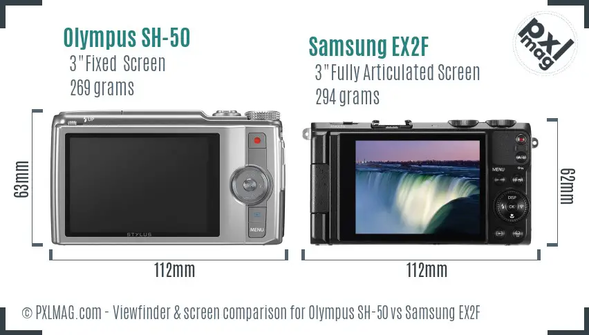 Olympus SH-50 vs Samsung EX2F Screen and Viewfinder comparison