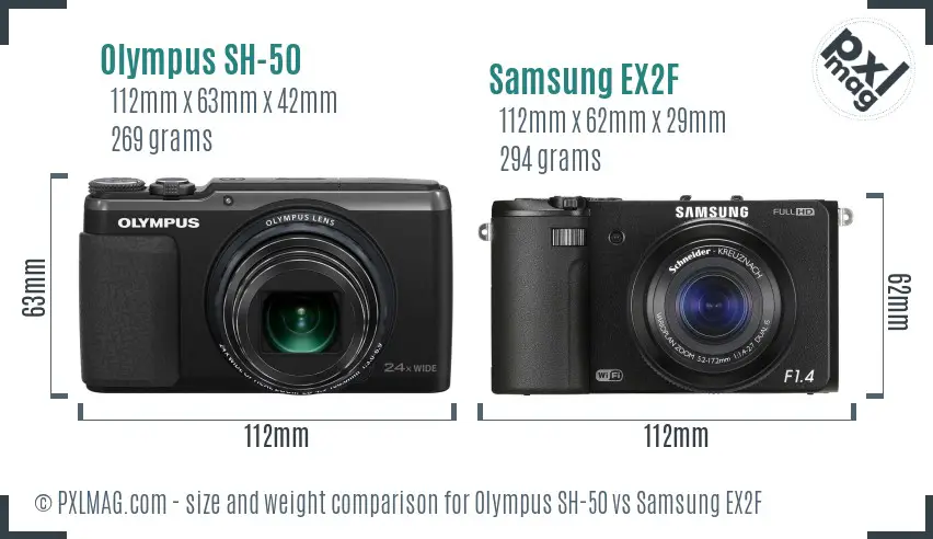 Olympus SH-50 vs Samsung EX2F size comparison