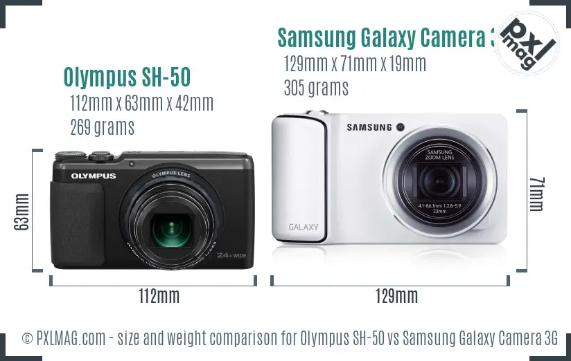 Olympus SH-50 vs Samsung Galaxy Camera 3G size comparison Olympus SH-50 vs Samsung Galaxy Camera 3G size comparison