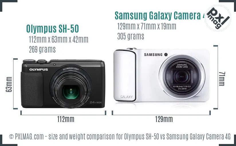 Olympus SH-50 vs Samsung Galaxy Camera 4G size comparison Olympus SH-50 vs Samsung Galaxy Camera 4G size comparison