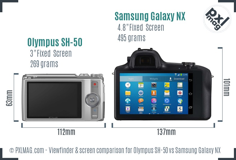 Olympus SH-50 vs Samsung Galaxy NX Screen and Viewfinder comparison