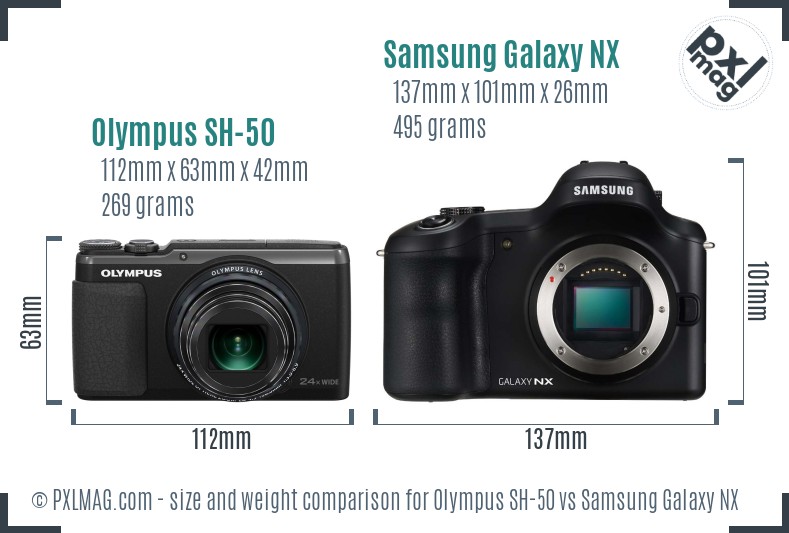 Olympus SH-50 vs Samsung Galaxy NX size comparison