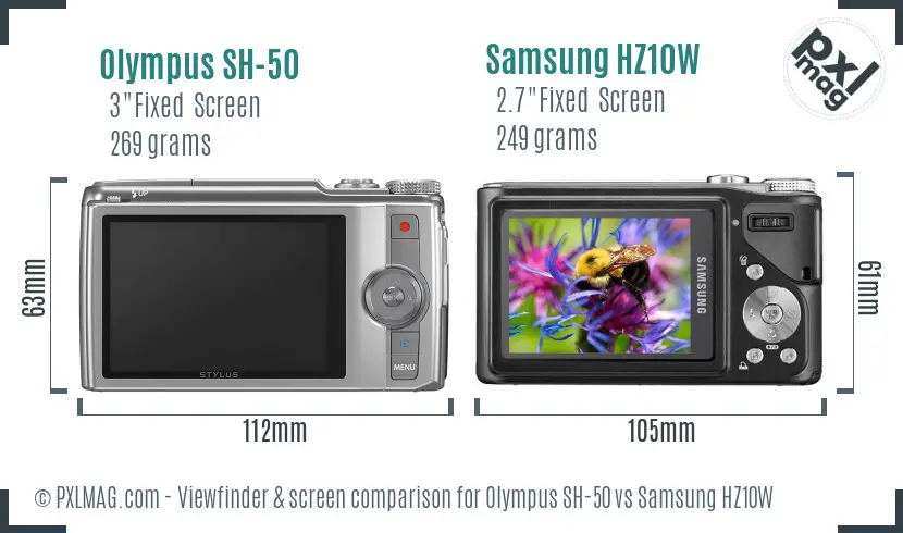 Olympus SH-50 vs Samsung HZ10W Screen and Viewfinder comparison