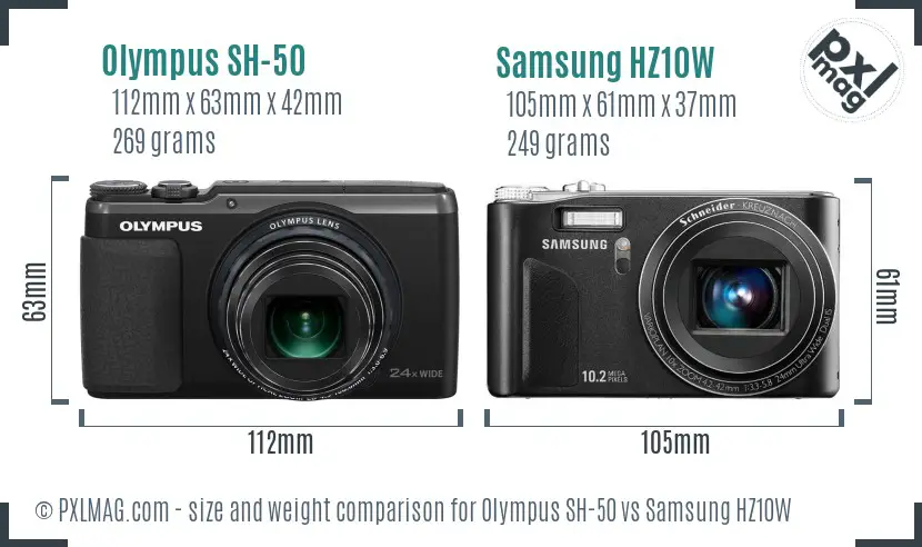 Olympus SH-50 vs Samsung HZ10W size comparison