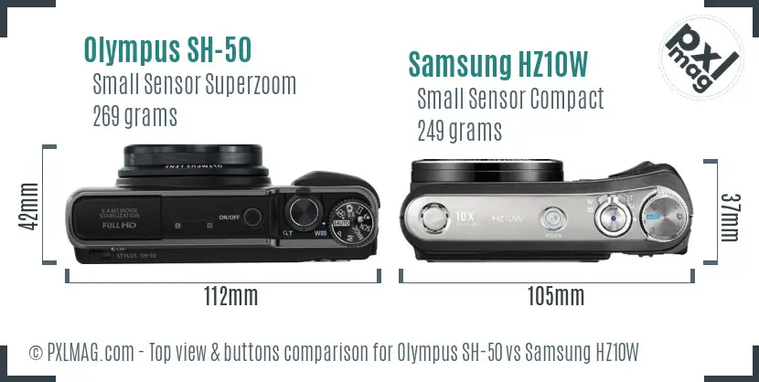 Olympus SH-50 vs Samsung HZ10W top view buttons comparison