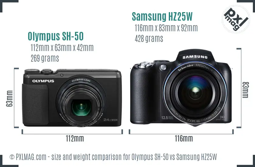 Olympus SH-50 vs Samsung HZ25W size comparison