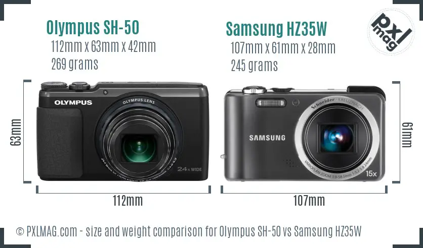 Olympus SH-50 vs Samsung HZ35W size comparison Olympus SH-50 vs Samsung HZ35W size comparison