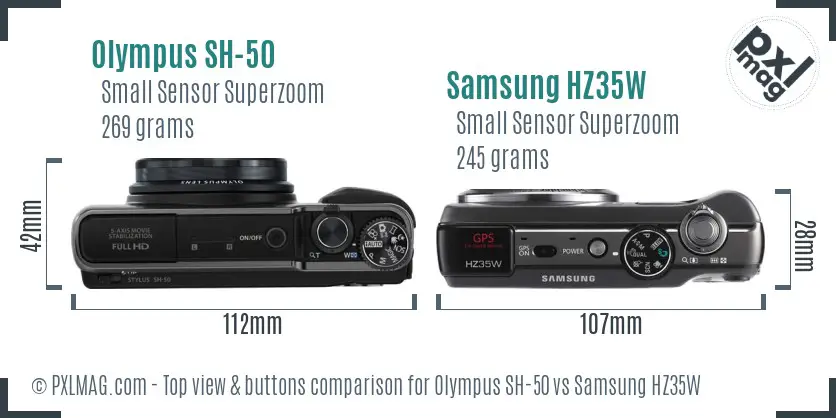 Olympus SH-50 vs Samsung HZ35W top view buttons comparison Olympus SH-50 vs Samsung HZ35W top view buttons comparison
