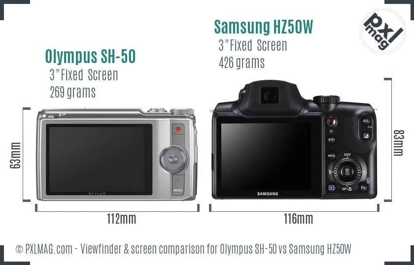 Olympus SH-50 vs Samsung HZ50W Screen and Viewfinder comparison