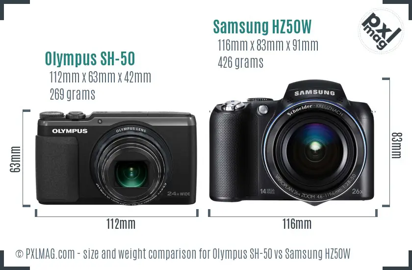 Olympus SH-50 vs Samsung HZ50W size comparison