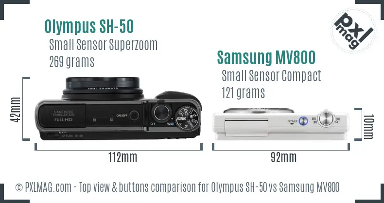 Olympus SH-50 vs Samsung MV800 top view buttons comparison Olympus SH-50 vs Samsung MV800 top view buttons comparison