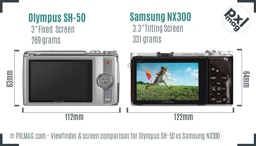 Olympus SH-50 vs Samsung NX300 Screen and Viewfinder comparison