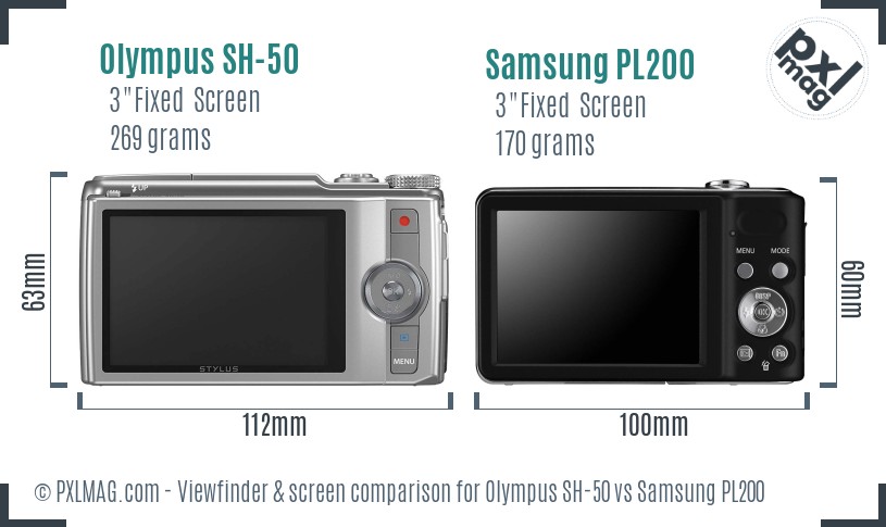 Olympus SH-50 vs Samsung PL200 Screen and Viewfinder comparison