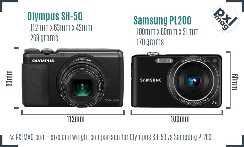 Olympus SH-50 vs Samsung PL200 size comparison