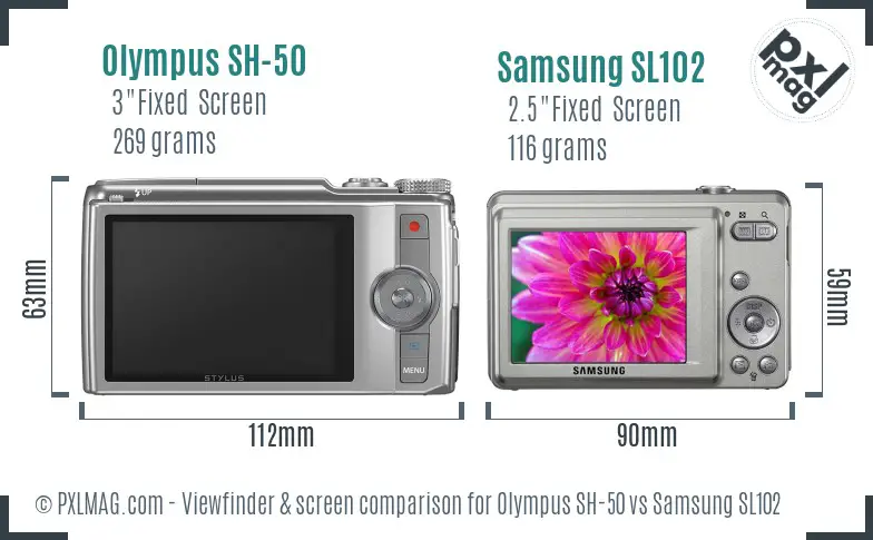 Olympus SH-50 vs Samsung SL102 Screen and Viewfinder comparison