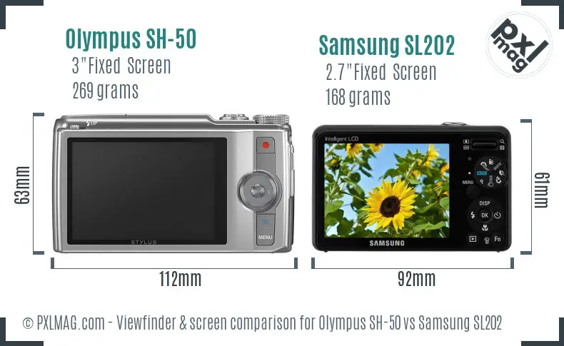Olympus SH-50 vs Samsung SL202 Screen and Viewfinder comparison