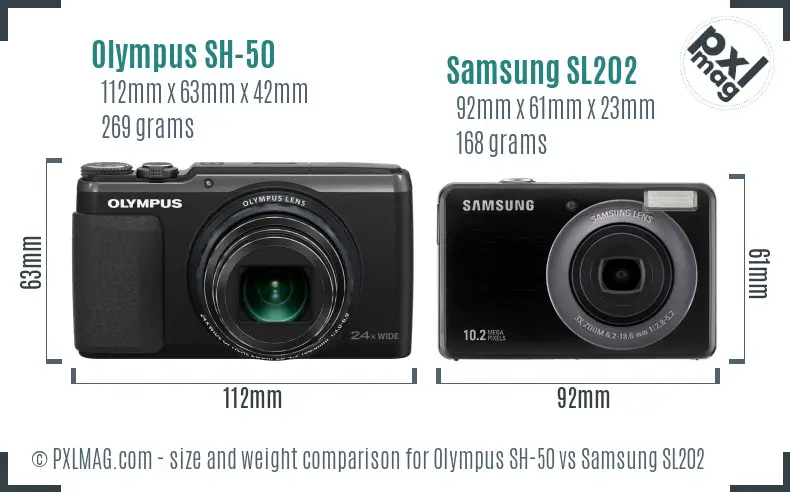 Olympus SH-50 vs Samsung SL202 size comparison