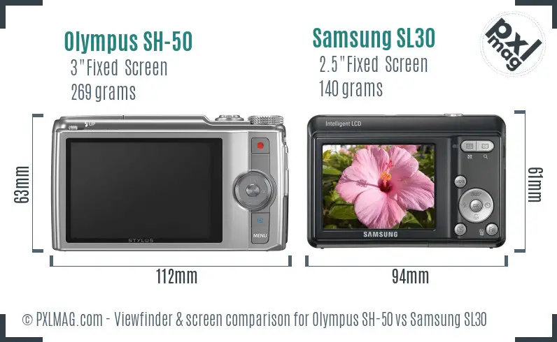 Olympus SH-50 vs Samsung SL30 Screen and Viewfinder comparison