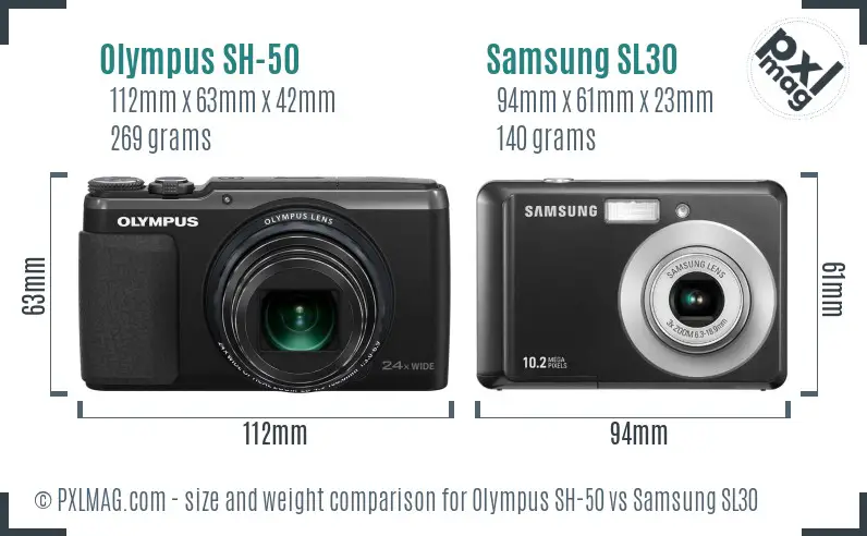 Olympus SH-50 vs Samsung SL30 size comparison