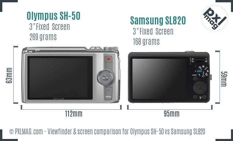 Olympus SH-50 vs Samsung SL820 Screen and Viewfinder comparison