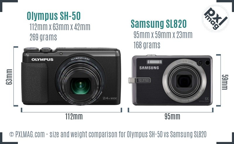 Olympus SH-50 vs Samsung SL820 size comparison