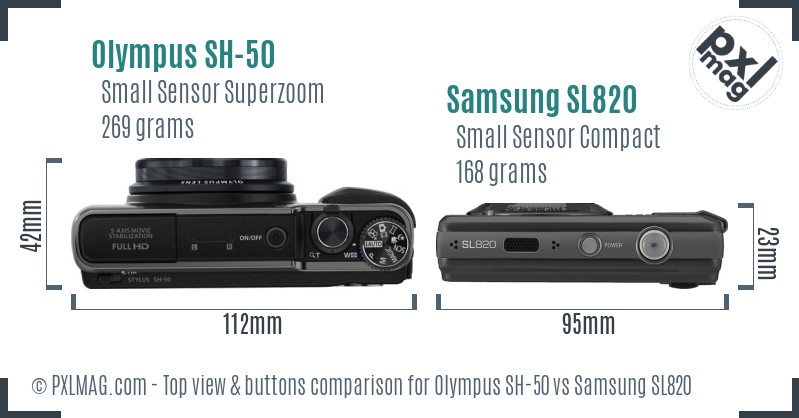 Olympus SH-50 vs Samsung SL820 top view buttons comparison