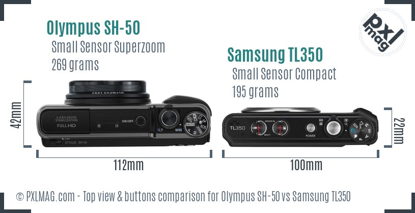 Olympus SH-50 vs Samsung TL350 top view buttons comparison