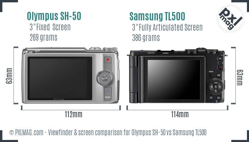 Olympus SH-50 vs Samsung TL500 Screen and Viewfinder comparison