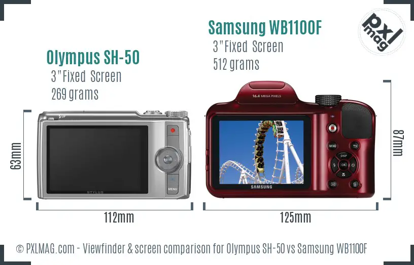 Olympus SH-50 vs Samsung WB1100F Screen and Viewfinder comparison