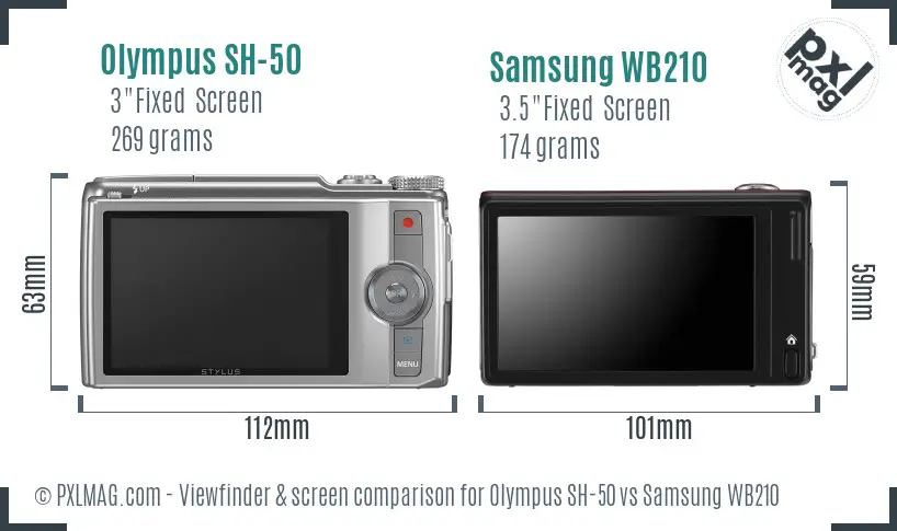 Olympus SH-50 vs Samsung WB210 Screen and Viewfinder comparison