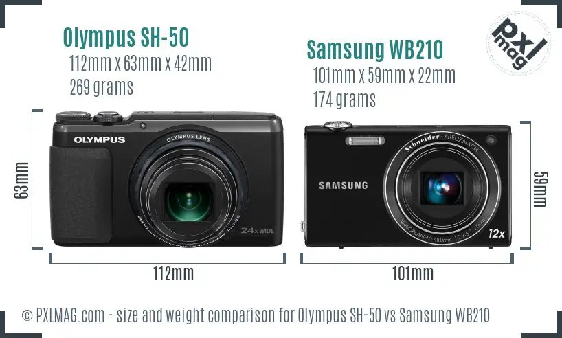 Olympus SH-50 vs Samsung WB210 size comparison