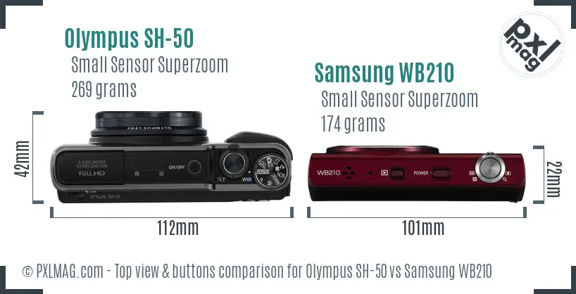 Olympus SH-50 vs Samsung WB210 top view buttons comparison