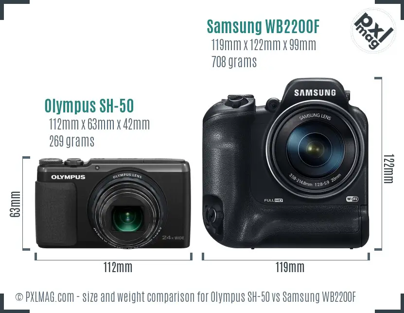 Olympus SH-50 vs Samsung WB2200F size comparison