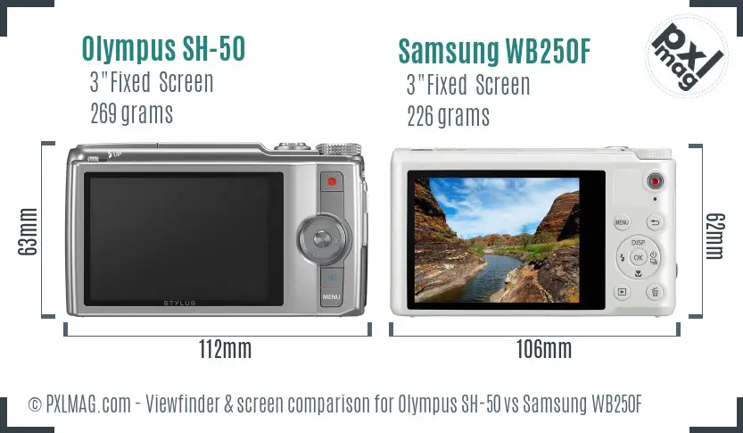 Olympus SH-50 vs Samsung WB250F Screen and Viewfinder comparison