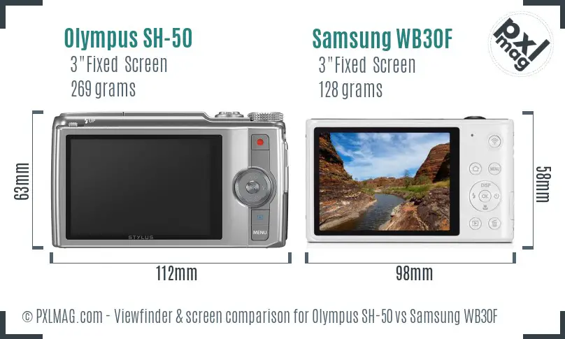 Olympus SH-50 vs Samsung WB30F Screen and Viewfinder comparison