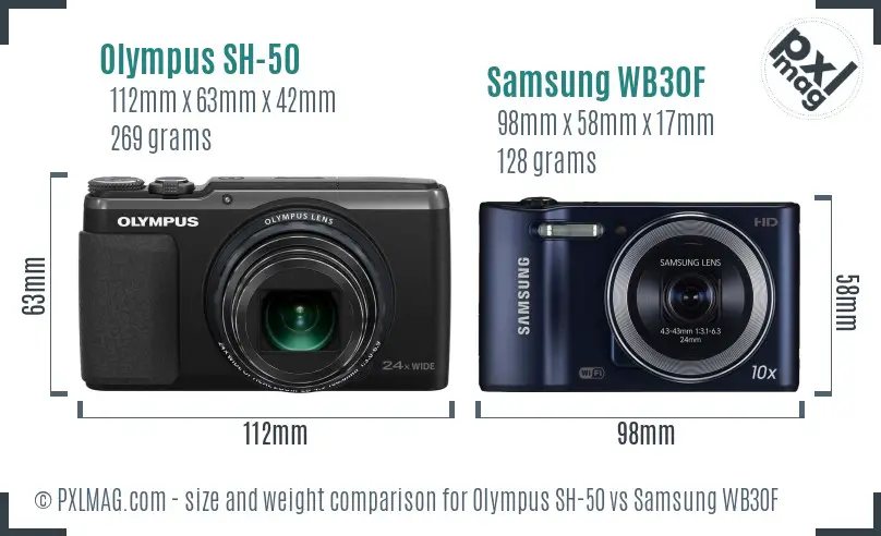 Olympus SH-50 vs Samsung WB30F size comparison