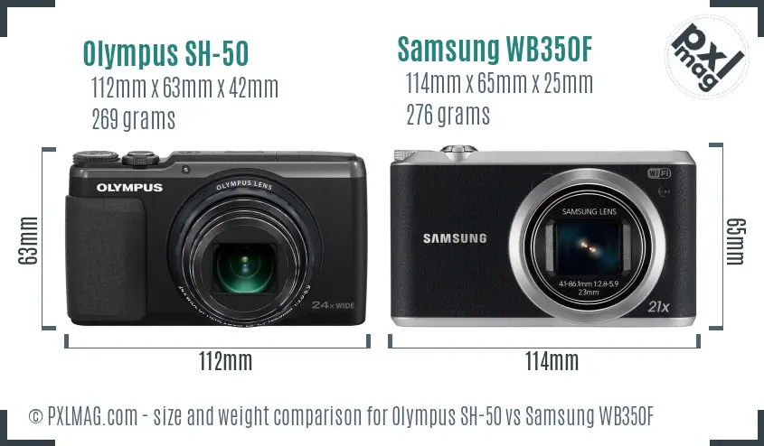 Olympus SH-50 vs Samsung WB350F size comparison