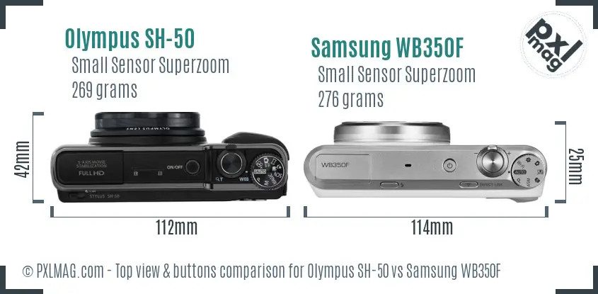 Olympus SH-50 vs Samsung WB350F top view buttons comparison