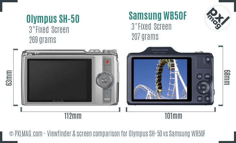 Olympus SH-50 vs Samsung WB50F Screen and Viewfinder comparison