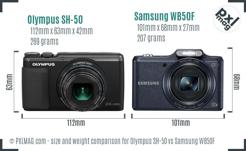Olympus SH-50 vs Samsung WB50F size comparison