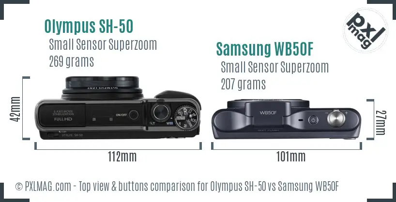 Olympus SH-50 vs Samsung WB50F top view buttons comparison
