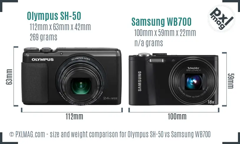 Olympus SH-50 vs Samsung WB700 size comparison