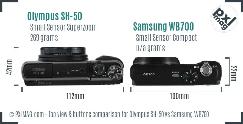 Olympus SH-50 vs Samsung WB700 top view buttons comparison
