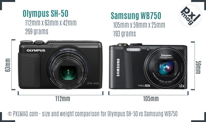 Olympus SH-50 vs Samsung WB750 size comparison Olympus SH-50 vs Samsung WB750 size comparison