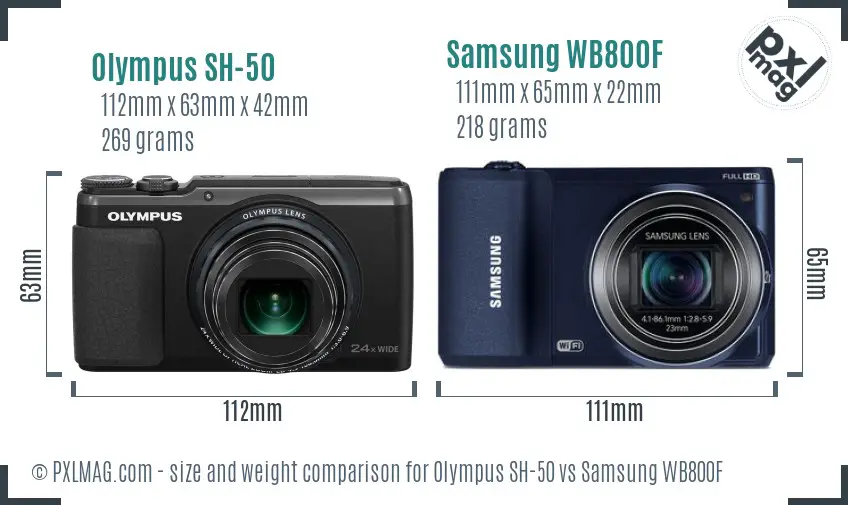 Olympus SH-50 vs Samsung WB800F size comparison